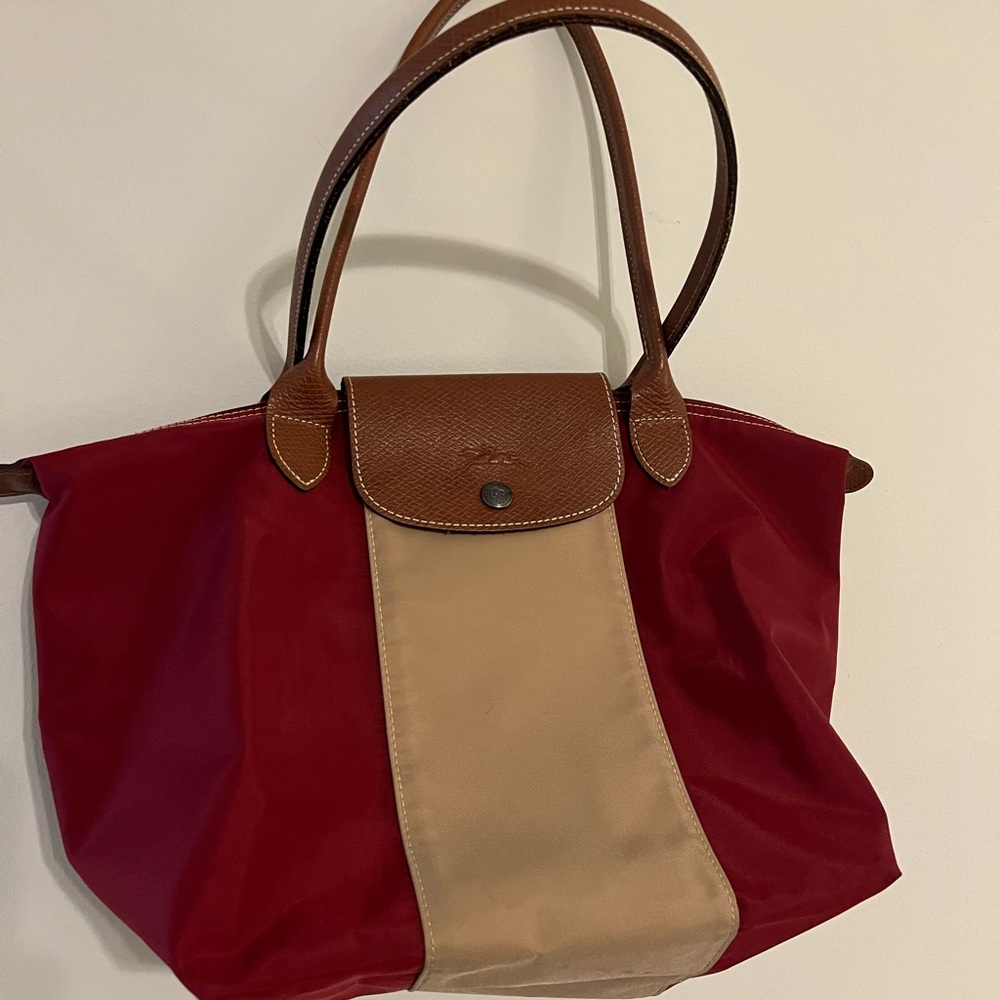 Longchamp Red and Tan Tote Bag